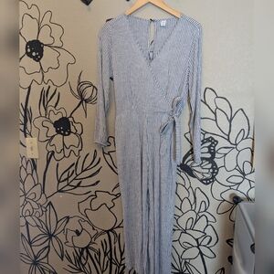 Striped Blue and White Women's Wrap Jumpsuit